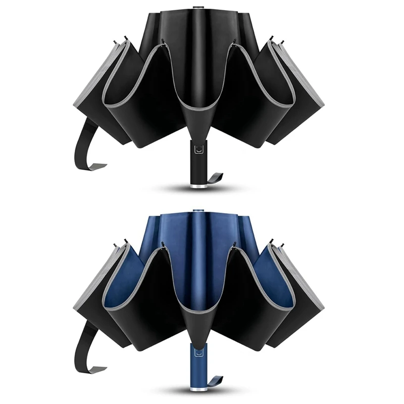 2-Pack Travel Umbrella, Unbreakable 10 RIBS Umbrella, Black & Blue Metal+Cloth For Rain & Sun, Automatic, Foldable Reverse