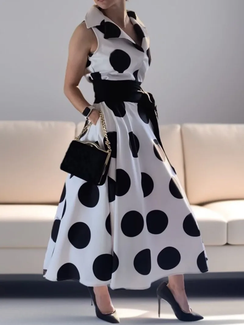 Modigirl 2025 Summer Ladies Polka Dots Elegant Dress Daily X-Line Fit & Flare Shirt Dress for Women Party Evening Prom Dresses