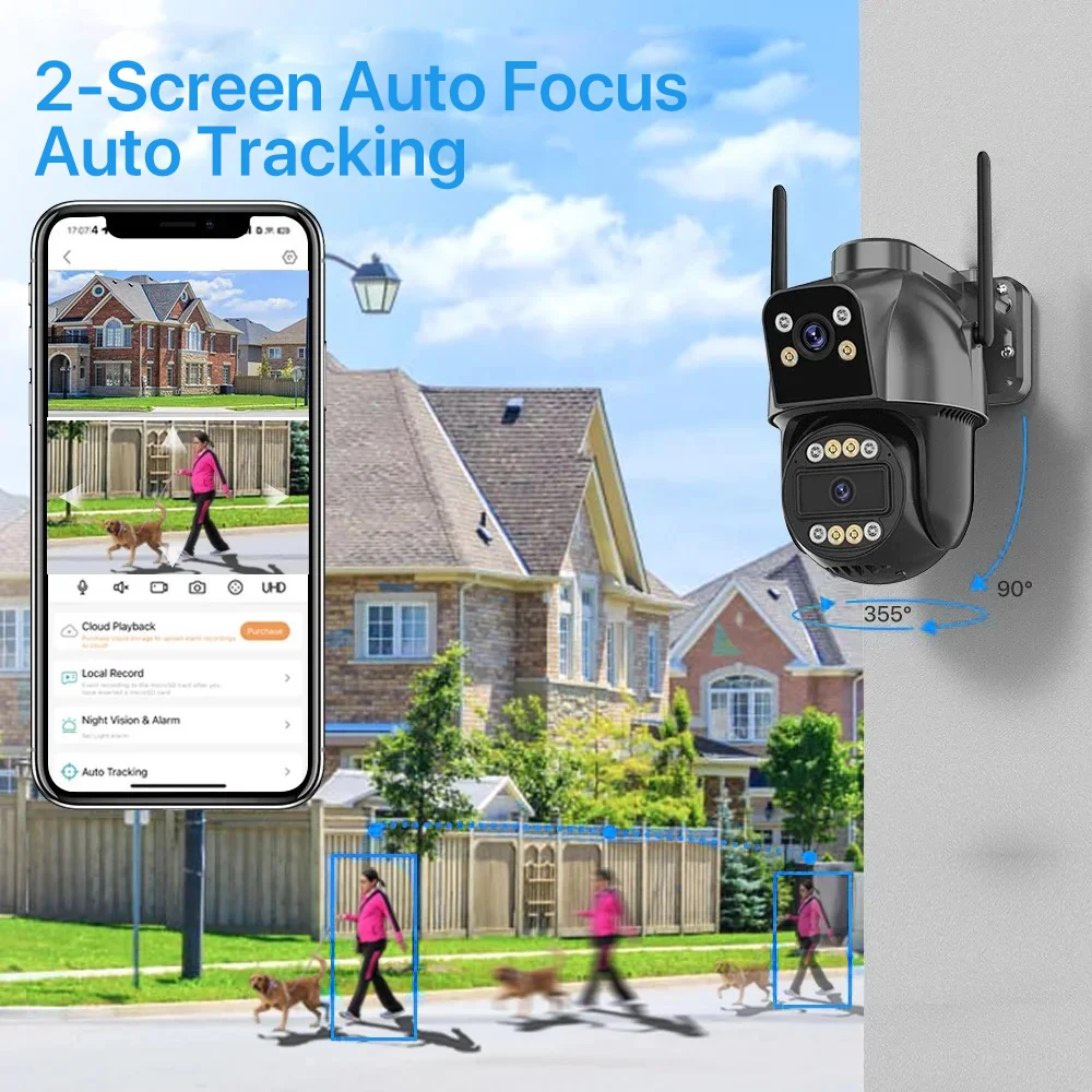 WONSDAR 4G SIM Card Dual Lens Dual Screen IP Camera Outdoor PTZ Camera CCTV Video Surveillance Camera Auto Tracking Camhi pro
