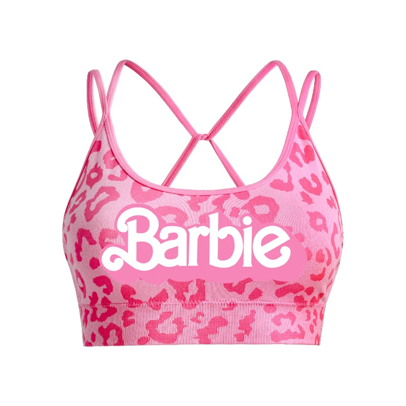 Europe America Barbie Seamless High Elastic Running Tight Sports Yoga Suit Pink Leopard Printed Sexy Back Fitness Bra Shorts Set