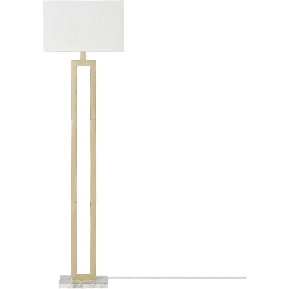 

12273 Напольный светильник D'Alio 58, золотой, с белым льняным абажуром, основание из искусственного мрамора, поворотный переключатель включения/выключения, 20 светодиодных лампочек в комплекте