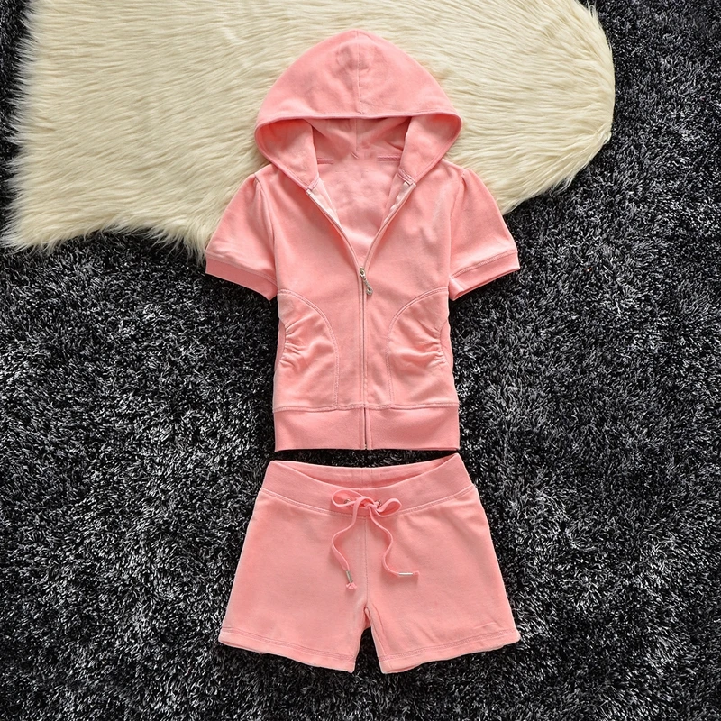 2026 Summer Women Velvet Suit Two Piece Set Women's Sweatshirt and Shorts Set Women's Tracksuit with Diamonds