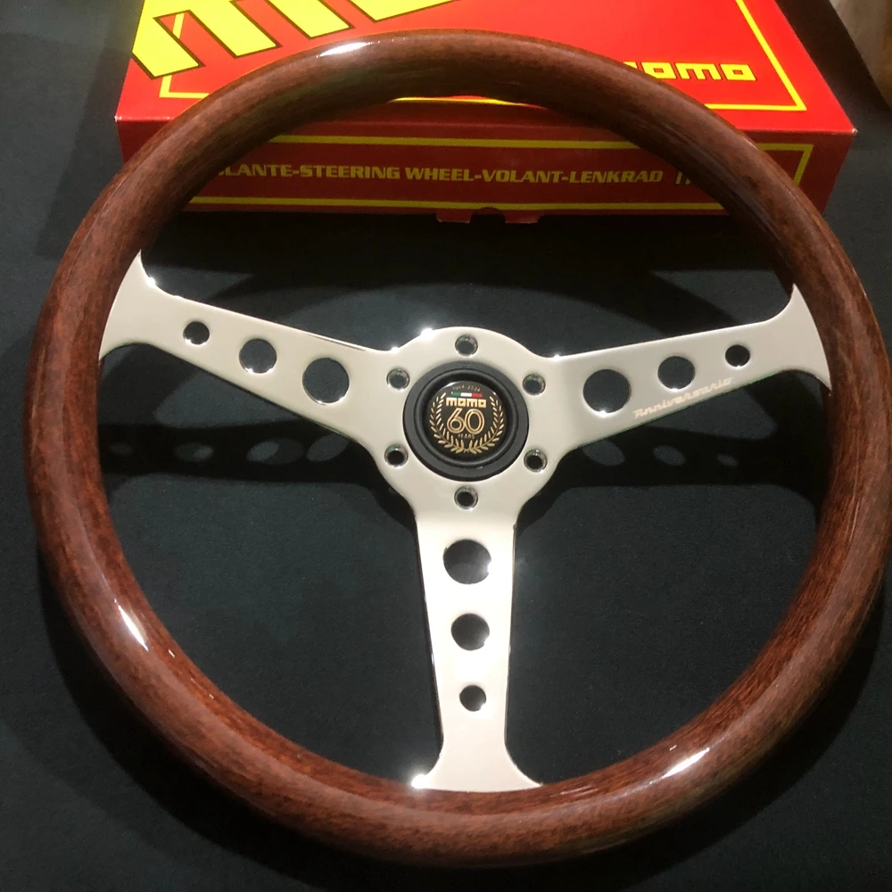 Classic 14Inch JDM Racing MOMO 60th Anniversary Wood Steering Wheel JDM Rally Drift ABS Wood MOMO Steering Wheel Volantes