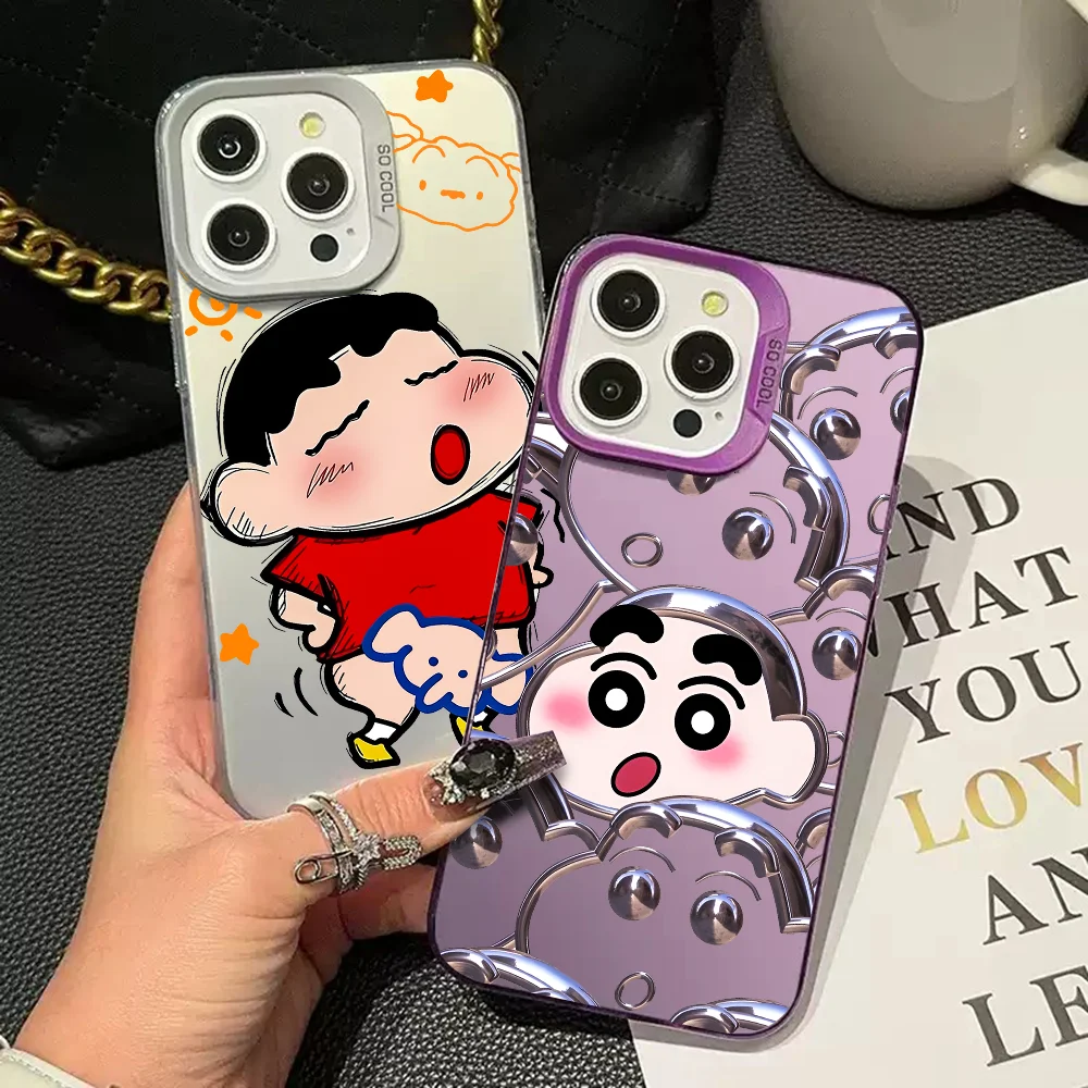 Funda de teléfono MINISO C-Crayon S-ShinChan IMD Color carcasa plateada para IPhone 16 15 14 13 12 11 Pro Max Plus