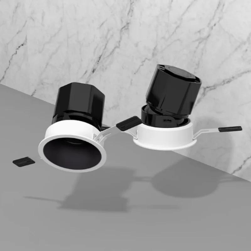 Embedded anti-glare ceiling lamp with small hill-shaped LED light. 55/75mm opening. Black gun style. Home use.