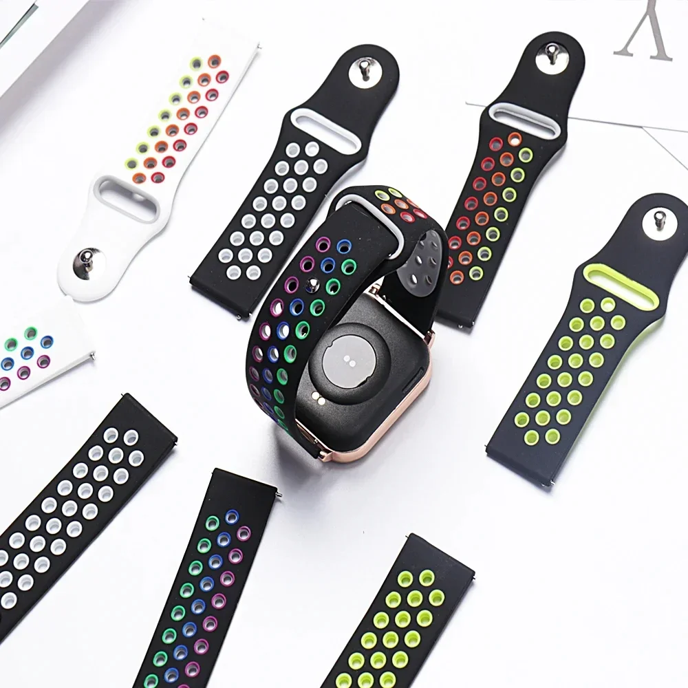 Rainbow Silicone Band for Samsung Galaxy Watch 7 6 5 4 FE, 6 Classic 5 Pro, 20mm 22mm Sport Strap, Breathable Wristband