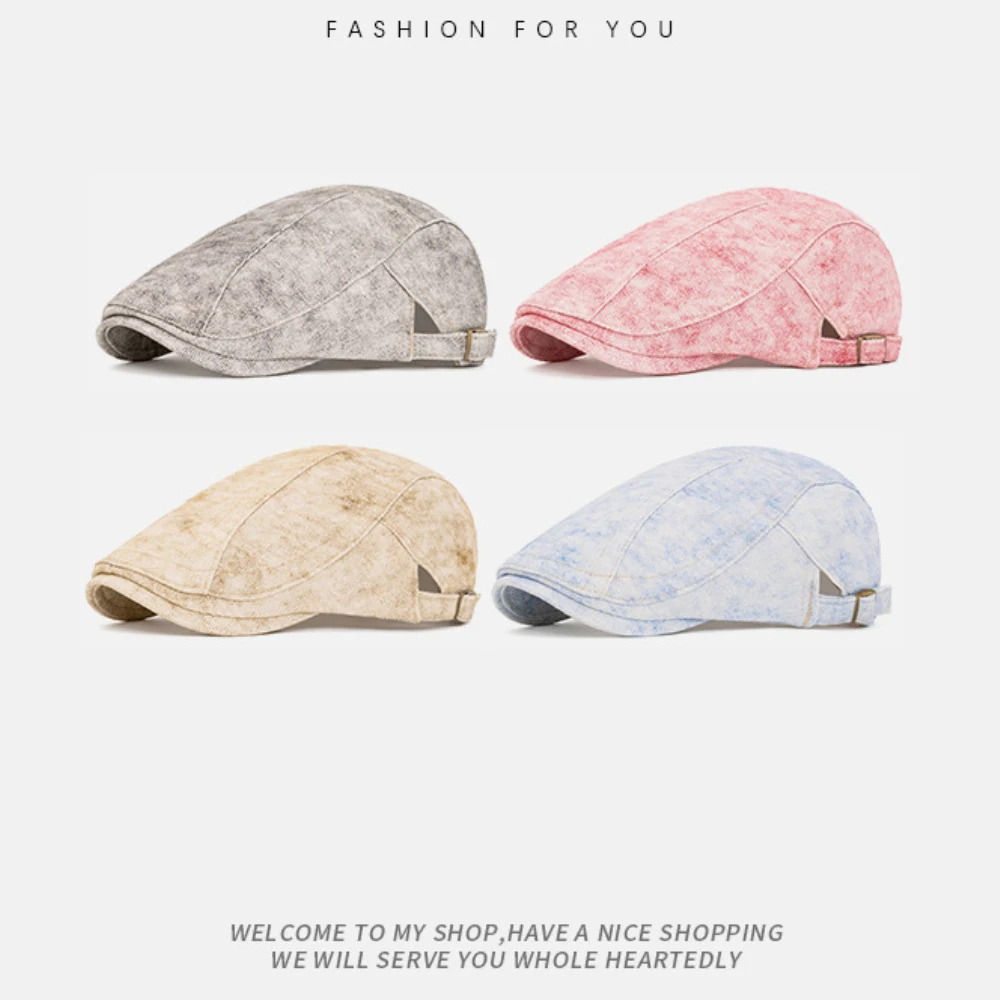 HT4812 Herren Berets Frauen Neue Frühling Herbst Kappe Baskenmütze Hut Männlich Weiblich 100% Baumwolle Ivy Flache Kappe Gewaschene Baumwolle Einstellbare Baskenmütze Kappe – Detail 1