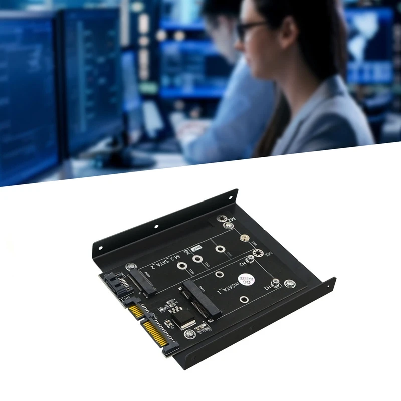 Versión actualizada 2 en 1 MSATA / M.2 NGFF SSD a tarjeta adaptadora convertidora SATA3 dual con soporte HDD de 3,5 pulgadas