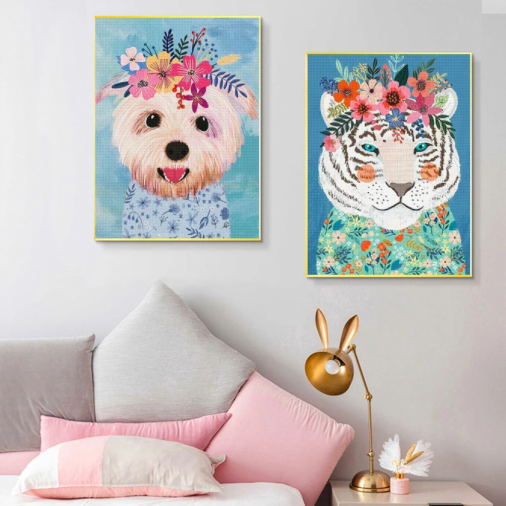 5D DIY Diamond Painting Animal Flower Full Square Round Diamond Mosaic Embroidery Tiger Cat Dog Cross Stitch Set Home Decoration