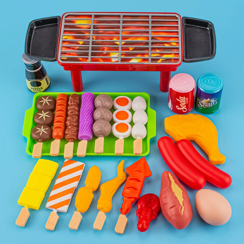 Juego de simulación de juguetes de cocina para niños, comida de imitación, barbacoa, juguetes de cocina, casa de juegos educativa, juguetes interactivos para niña