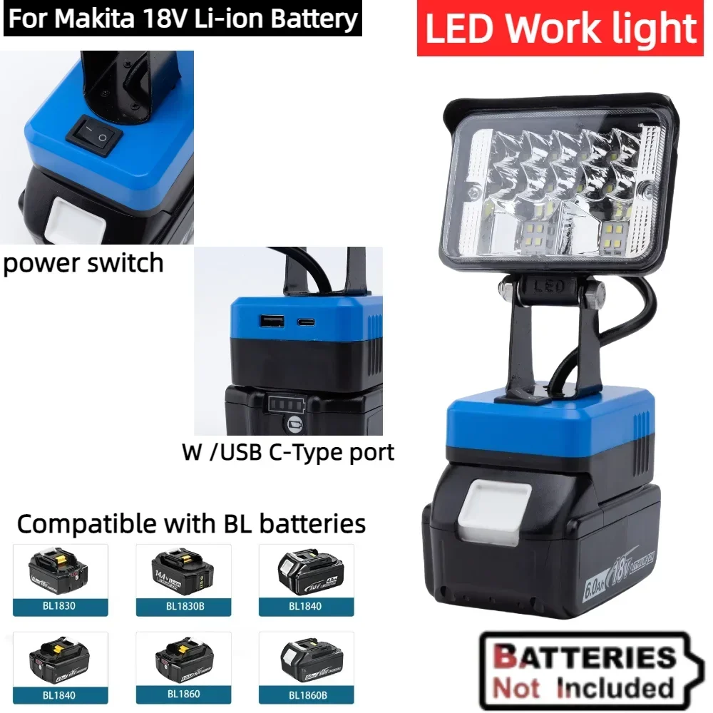 

LED Work Light for Makita 18V Li-ion Battery Portable Outdoor Camping Emergency Lights with USB Type-C Port(Not Include Battery)