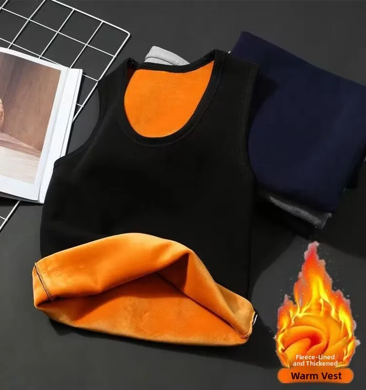 

Men's Thermal Fce Lined Thiened Vest Warmth Inner Wear Slim Fit Anti-Cold Home Clothes Single Layer Knitted Fabric round...