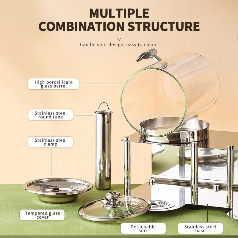 

8L Double Head Stainless Steel Stand Tempered Glass Juice Dispenser Cool Beverage Cooler for Bar Cold Beer Tower