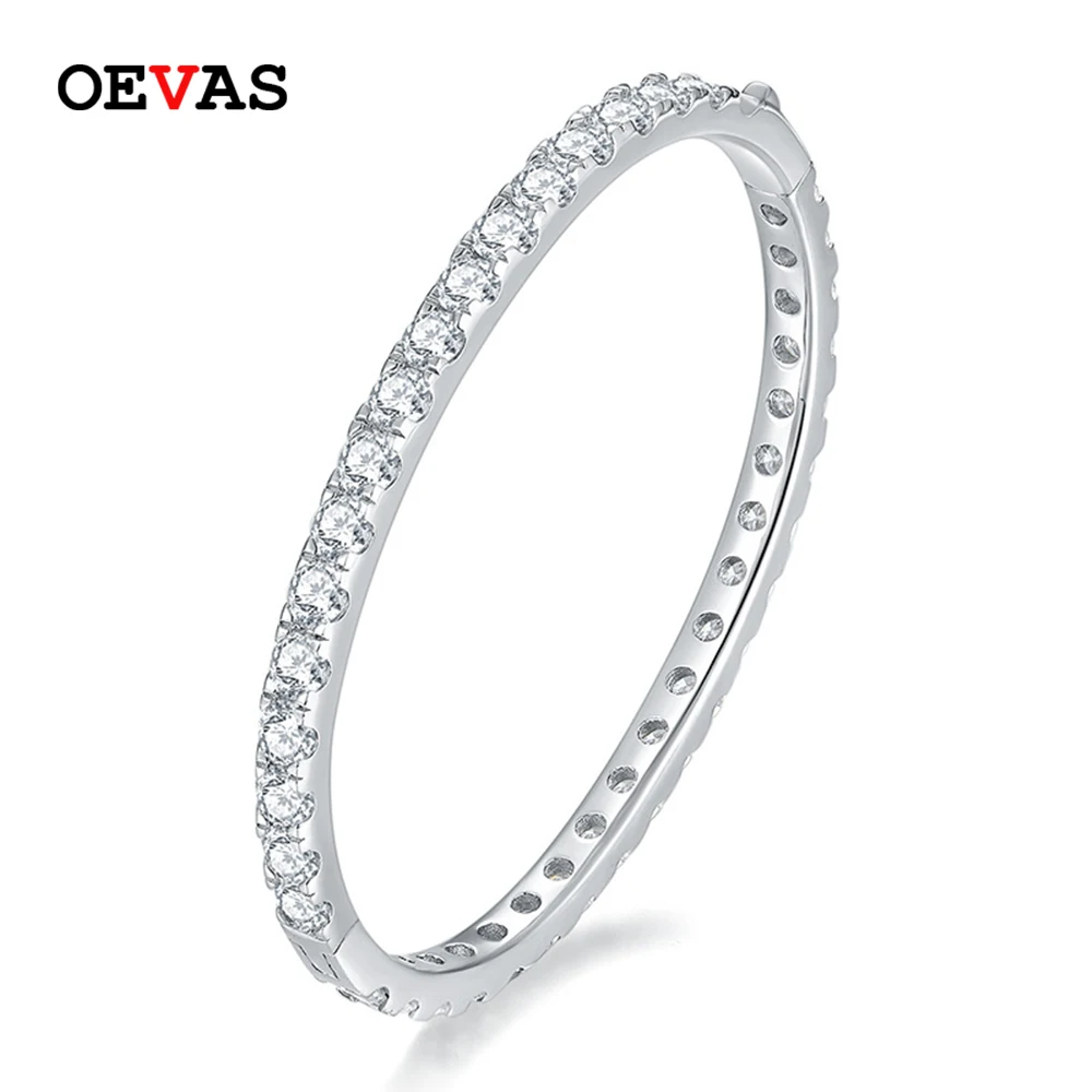 

OEVAS 100% 925 Sterling Silver 4MM D Color Moissanite Bangle Bracelet For Women With GRA Passed Diamond Tester Fine Jewelry Gift