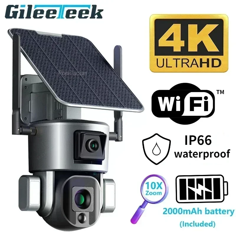 Solar Camera Y5 WIFI 10X Optical Zoom Dual camera HD Dual Scrceen Night Vision Humanoid Tracking PTZ Security Outdoor Camera