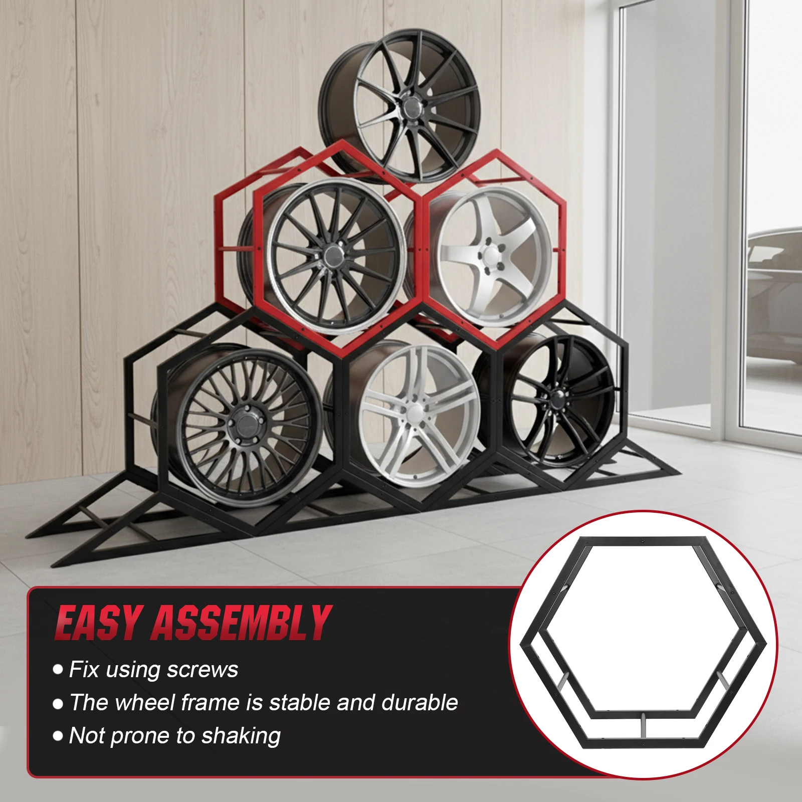 

Adjustable Wall Mount Tire Rack for Garage Heavy Duty Steel Spare Tyre Organizer for Exhibition Shop Garage Trade Show