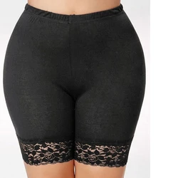 Women High Waist Safety Short, Plus Size Seamless Pants, Solid Color Lace Trim Briefs