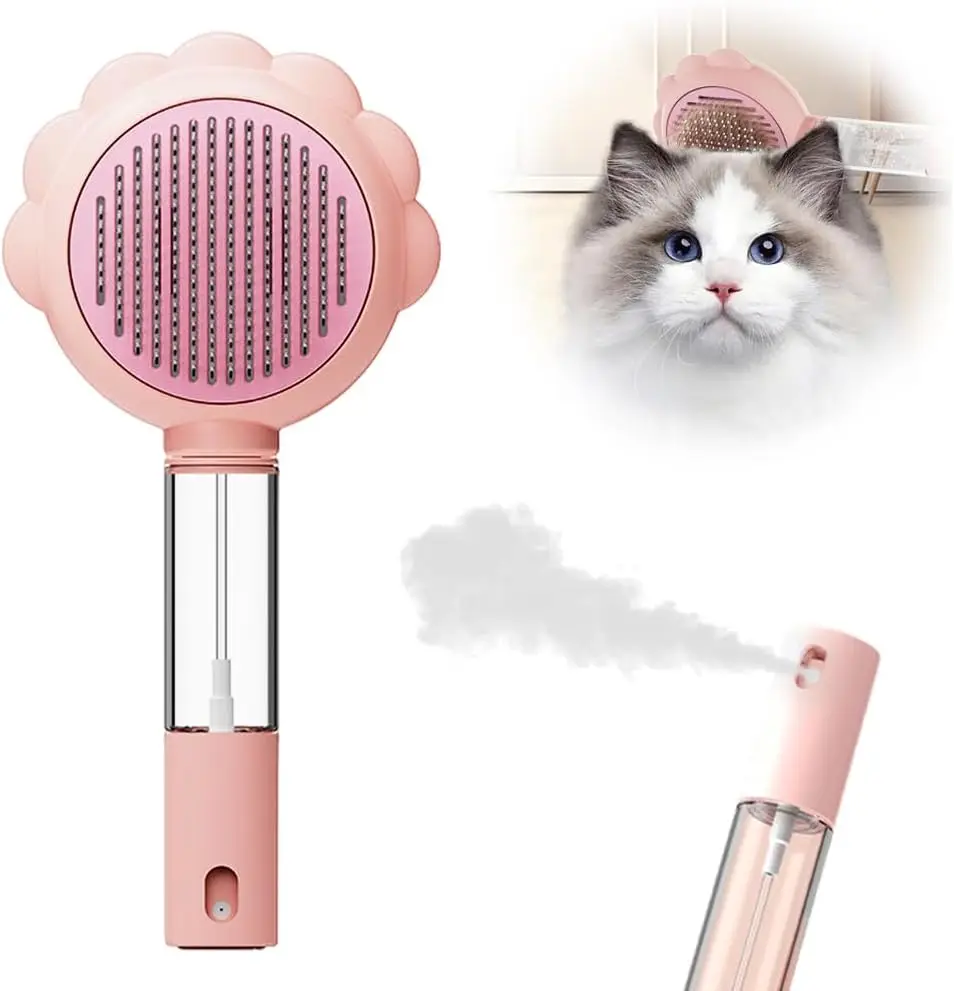 

Spray Cat Dog Grooming Brush with Release Button Self Cleaning Cat Hair Brush for Removing Tangled and Loose Hair Massage comb