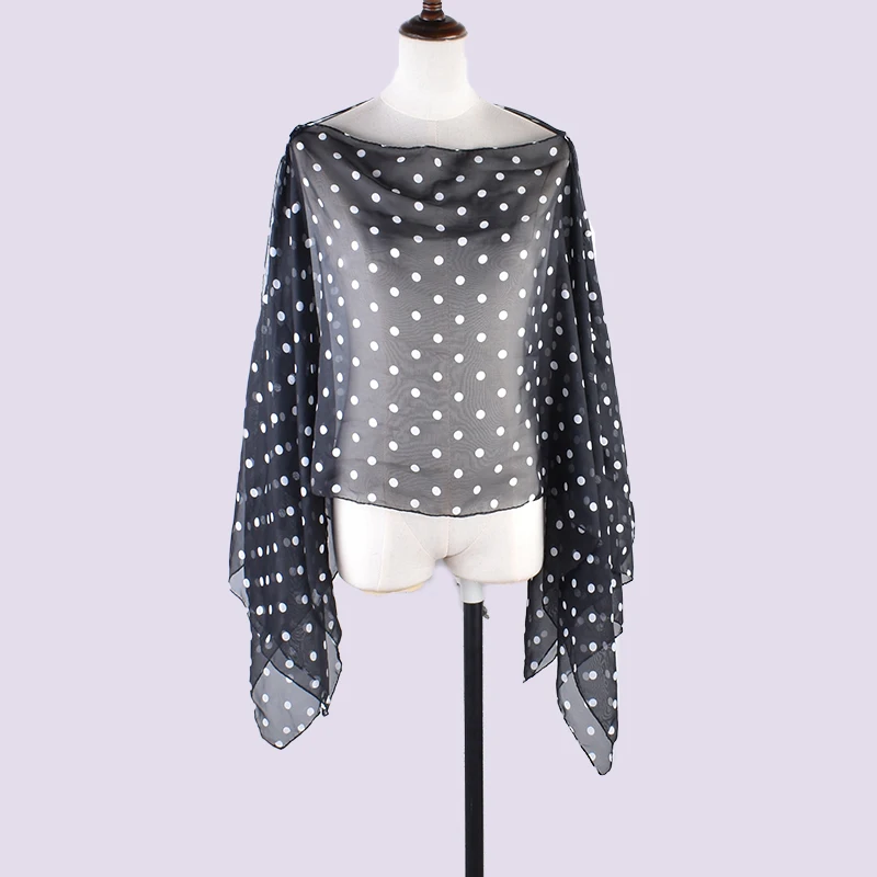 Wholesale of summer women\'s thin sun protection clothing with polka dot print chiffon shawl, pearl button beach towel