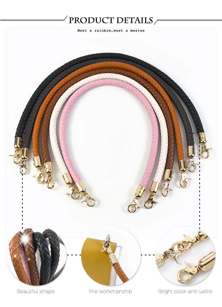2Pcs 30/40/60mm Bag Handles Colored Replaceable Leather Shoulder Strap Fashion Handbag Weave PU Metal Buckle Accessories