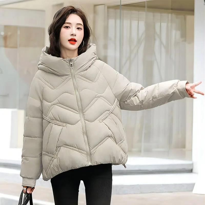 2023 New Women Down Cotton Coat Winter Jacket Female Short Parkas Loose Thick Outwear Hooded Leisure Time Versatile Overcoat