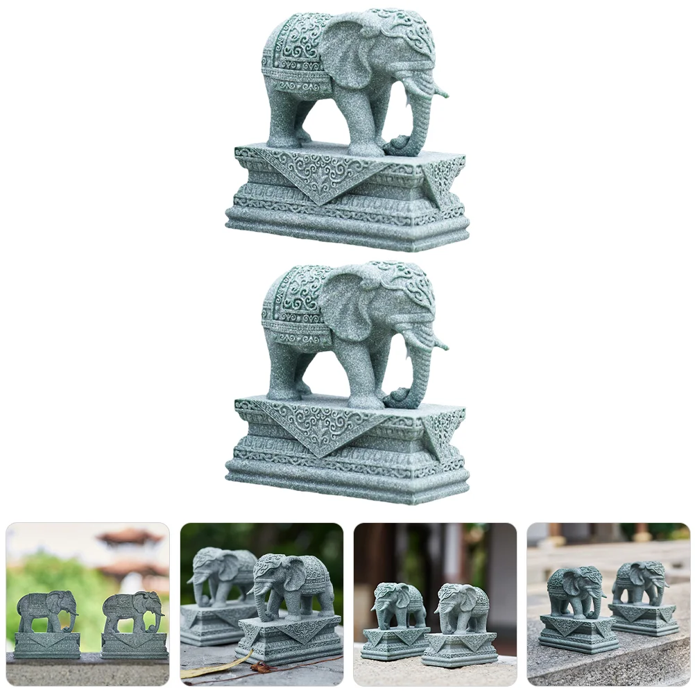 2 Pcs Desktop Miniature Animal Toys Green Sandstone Bookshelf Figurine Elephant Statue