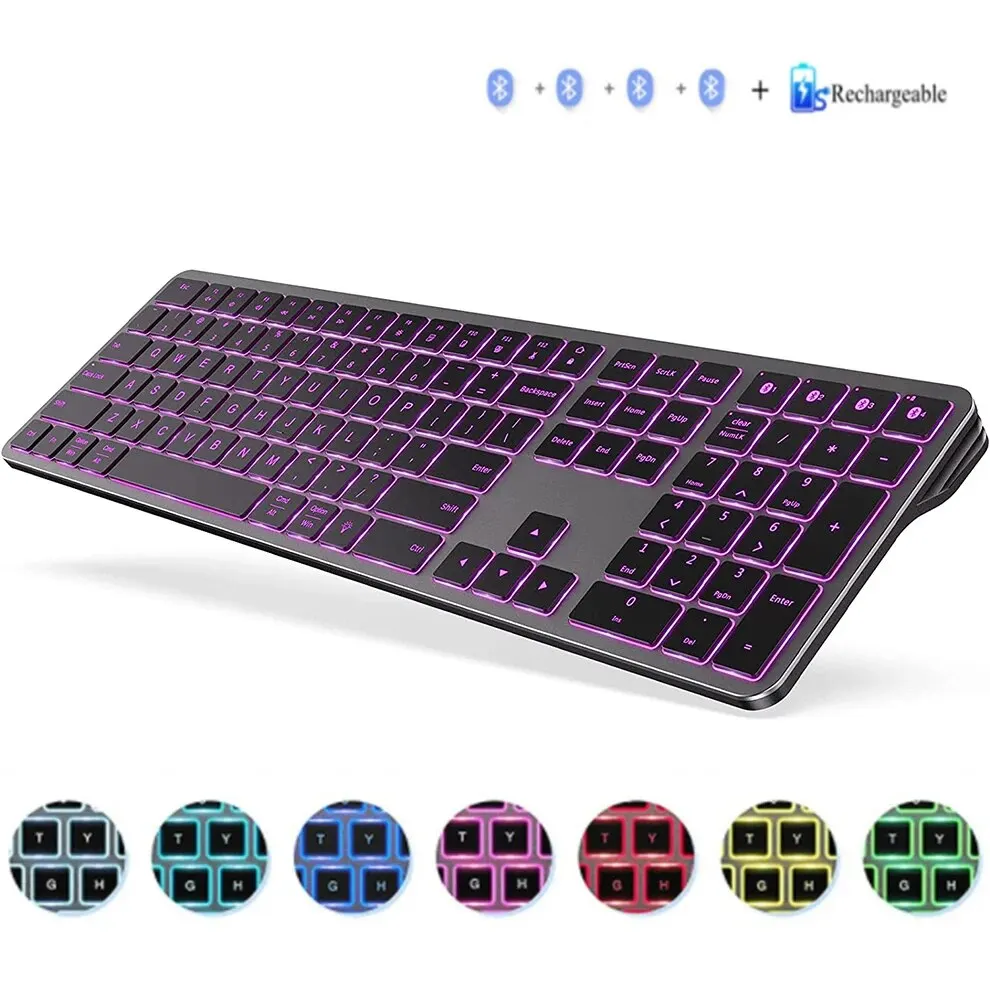 Jomaa Backlit Bluetooth Keyboard for Win & Mac, Multi-Device Slim Rechargeable Wireless Keyboard for Laptop Computer