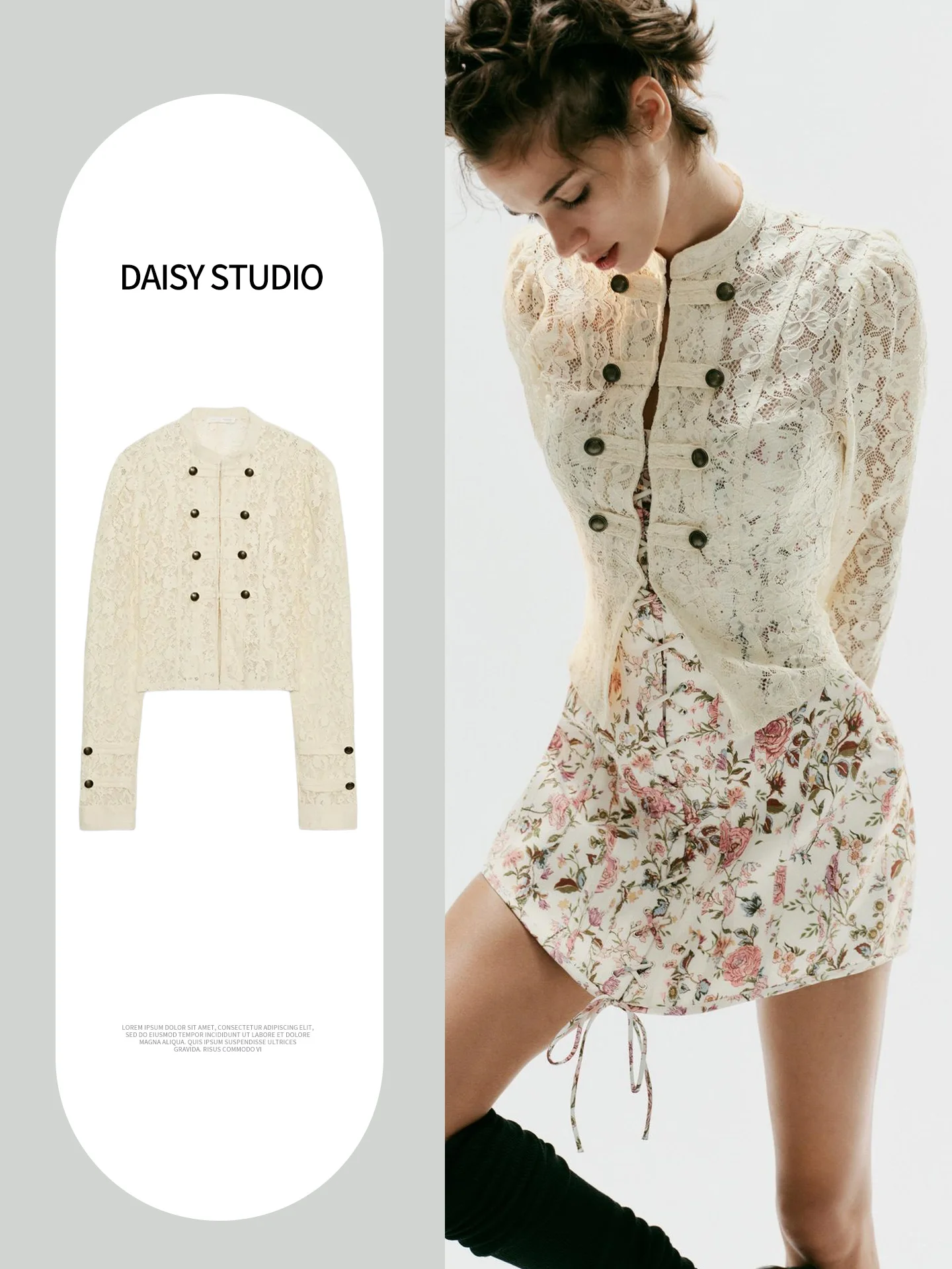 Autumn New Arrival Women's Casual Style Long Sleeve Stand Collar Lace Decorative Button Coat Polyester Fiber Slim Fit Short O...