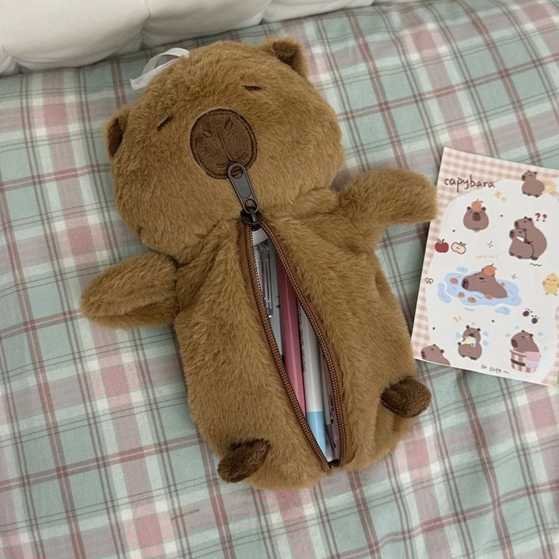 Creative Plush Capybara Pen Bag Clutch Bag Large Capacity Cartoon Pen Case Multifunctional Student Stationery Storage Bag Gift