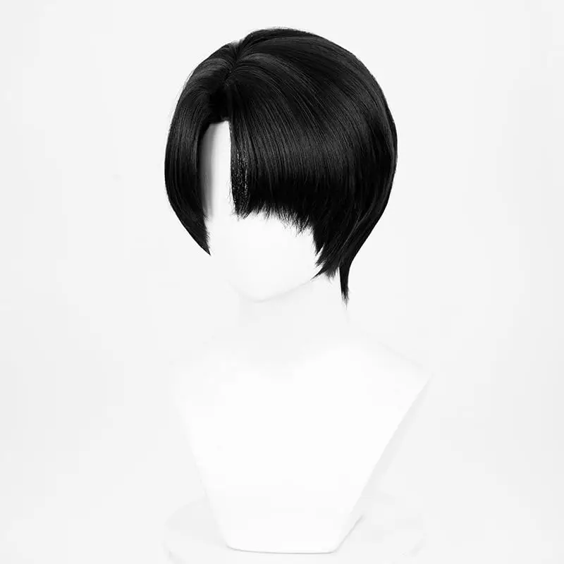 Short Black Anime Cosplay Wigs for Men Black Side Part Levi Ackerman Wig with Bangs for Halloween Costume Party Daily Use
