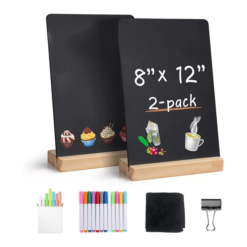 professional-double-sided-erasable-chalkboard-words-sign-2-pack-8x12-inch-small-tabletop-decorative-chalk-boards-with-wooden-sta