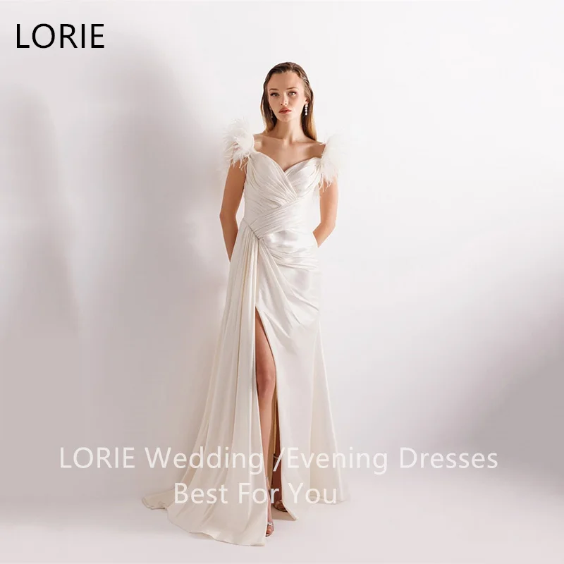 LORIE Angel Feather Wedding Dresses Pleat V-Neck Spaghetti Strap Side Silt Bridal Gown Floor-Length Bride Gowns 2025 Customized