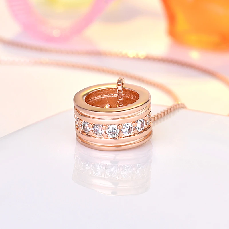 New Fashion 925 Sterling Silver Rotatable Round Zircon Pendant Neckalces Women Jewelry Elegant Rose Gold Chain Rhinestone Choker