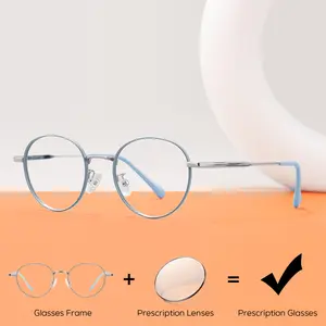 Women's Retro Round Prescription Glasses Vintage Fashion Metal Myopia Eyeglasses Optical Progressive Lense Anti-Blue Light Frame