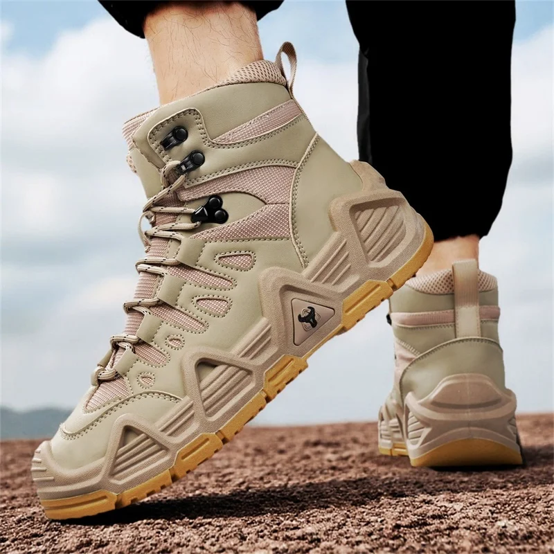 Outdoor Men Hiking Boots Winter High Top Walking Sneakers Breathable Climbing Shoes Non Slip Work Boots Comfortable Sport Shoes