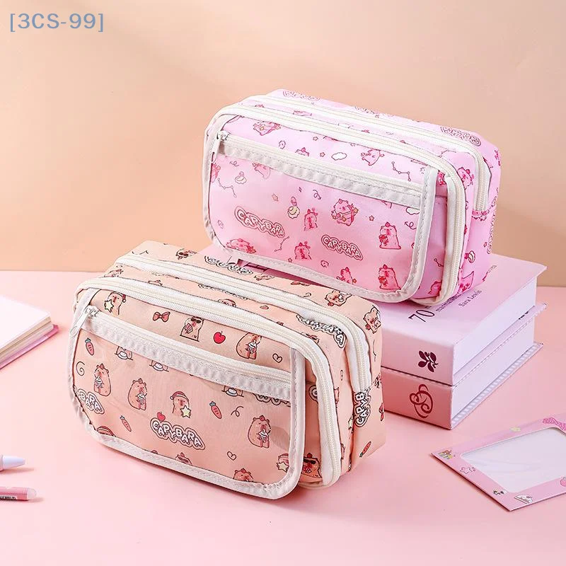 【3CS99】Cartoon Cute Capybara Pencil Case Students Multi-Functional Pen Bag Stationery Storage Box Large Capacity Stationery Box