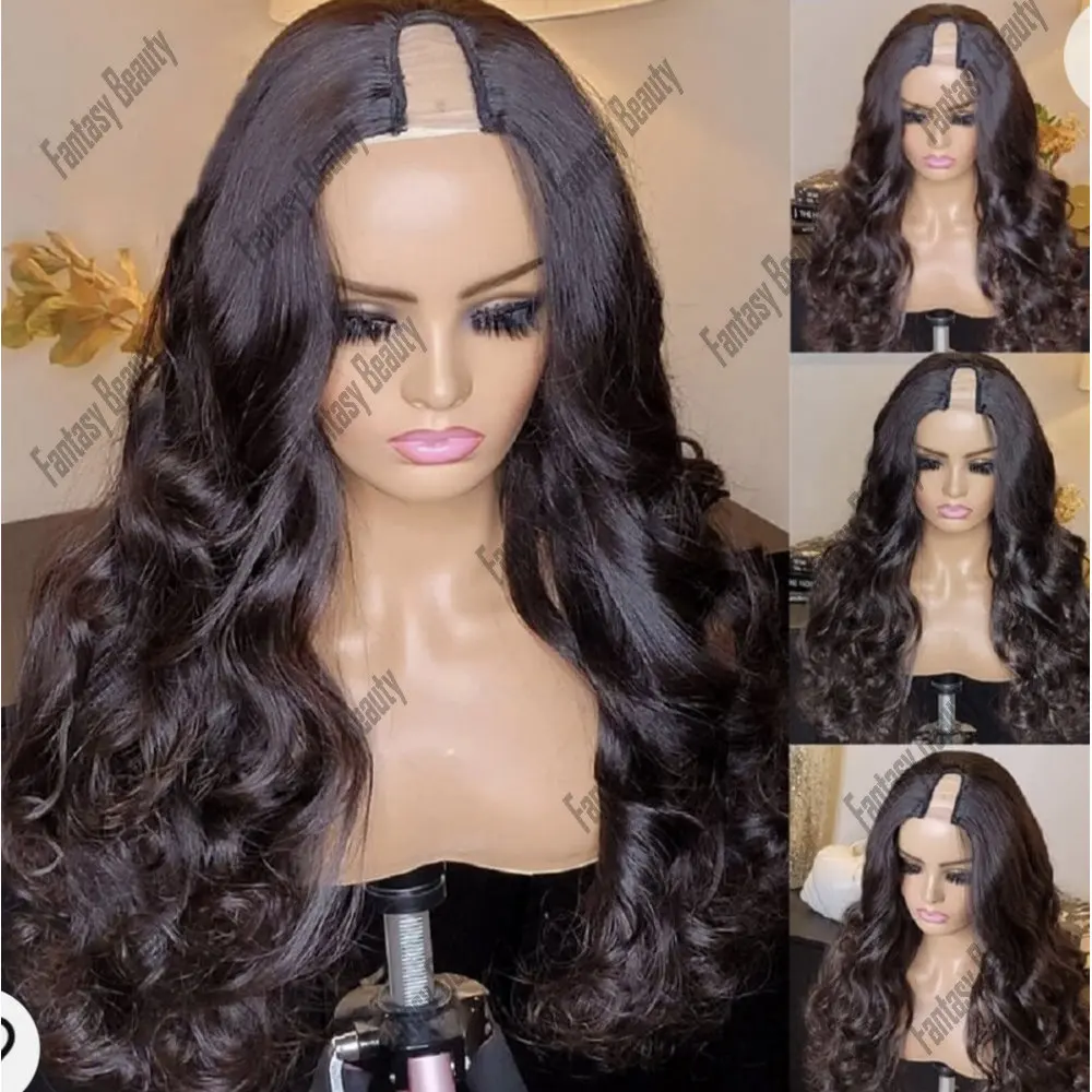 1*4 V Part Wigs Human Hair Chocolate Brown Body Wave Human Hair Wigs for Women Glueless Full Head Clip In Half Wigs U Part Wigs