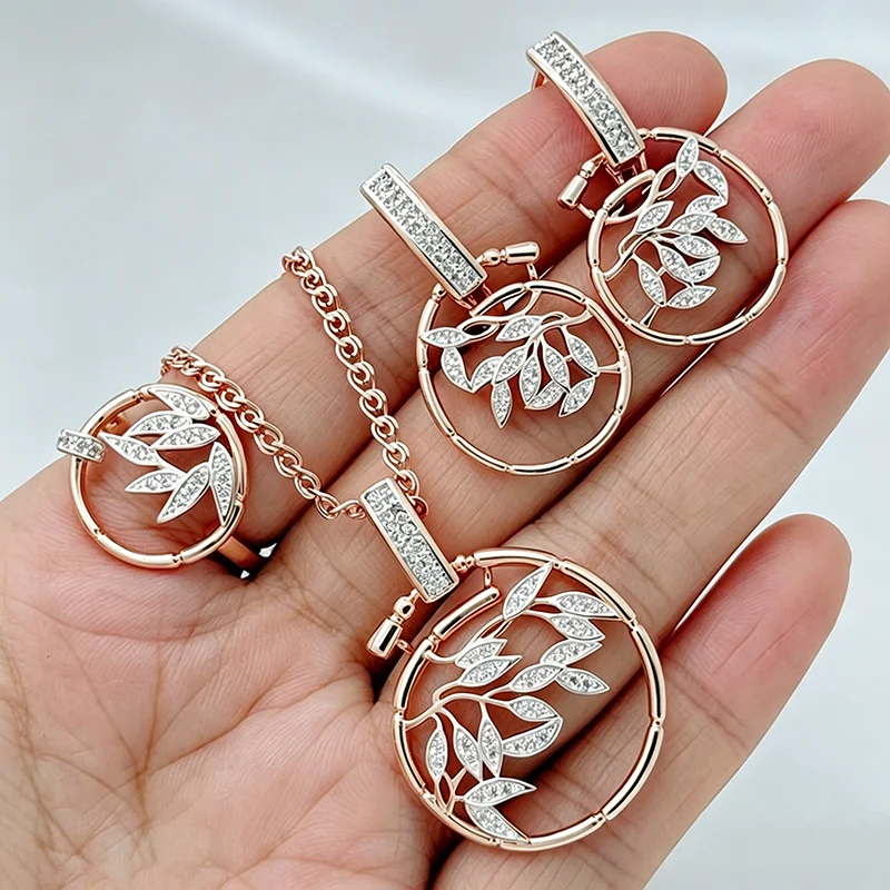 Kinel Hot Natural Zircon Daily Fine Ring Ohrringe Halskette für Frauen 585 Roségold Silber Farbmix Braut Hochzeit Schmucksets