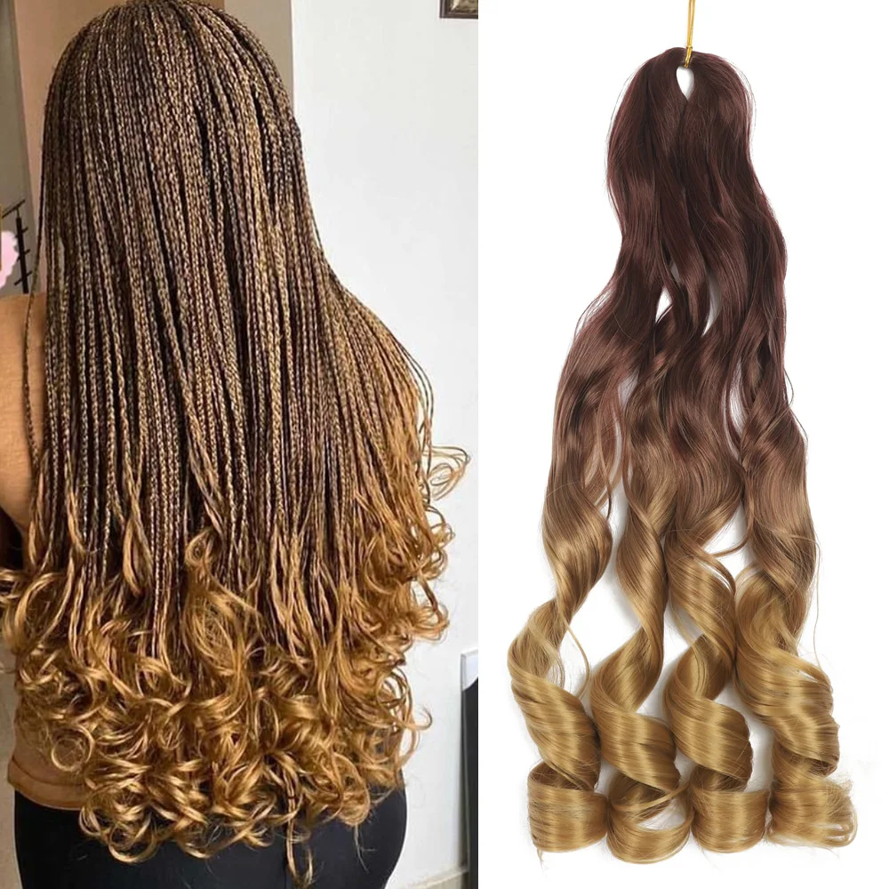 24Inch Synthetic Spiral Curls Loose Wave Crochet Hair Pre Stretched Braiding Hair Extensions For Women Ombre Black French Curls