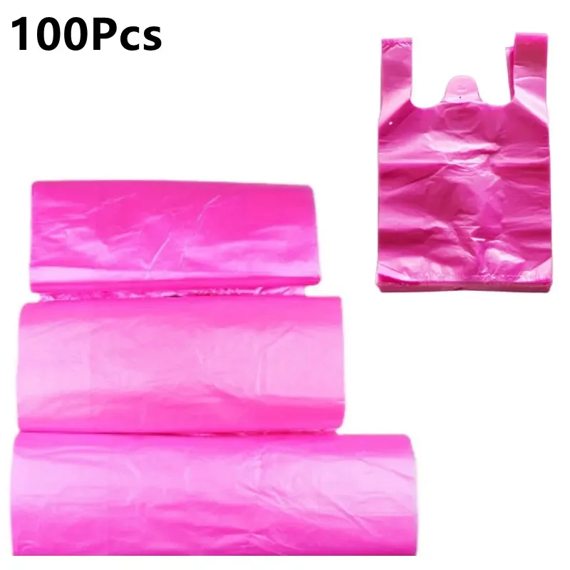 100Pcs Pink Plastic Bag Thicken with Handle Wedding Party Gift Candy Bag Supermarket Shopping Kitchen Storage Clean Garbage Bag