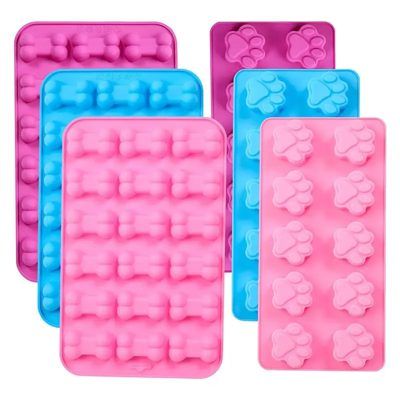 J1UL1N Silicone Molds Paw And Bone Molds (6 PCS) For Baking, Chocolate, Candy, Jelly, Dog Treats,Ice Cube-Molds