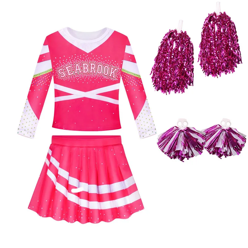 Dziewczyny zombie Campus 3 Addison Cosplay kostiumy topy i spódnica opaska na rękę z kwiatem 3szt Cheer Leader Dress Teen Kids Halloween Outfit