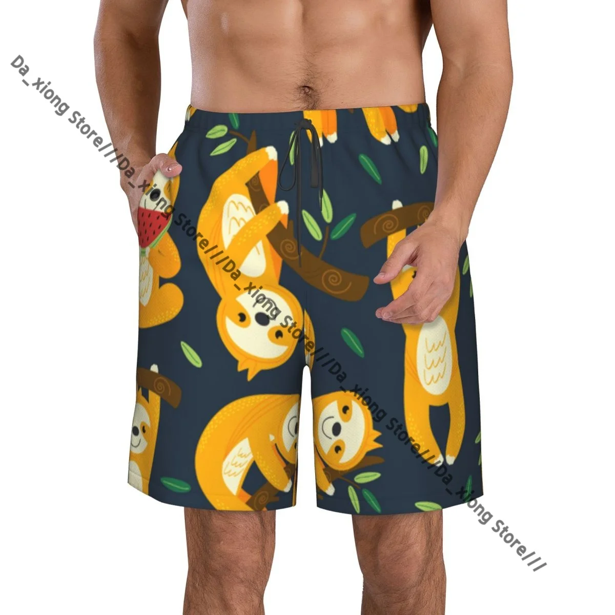 Men Beach Short Quick-drying Swimming Trunk Funny Sloths Illustration Swimwear Swimsuit Bathing Shorts