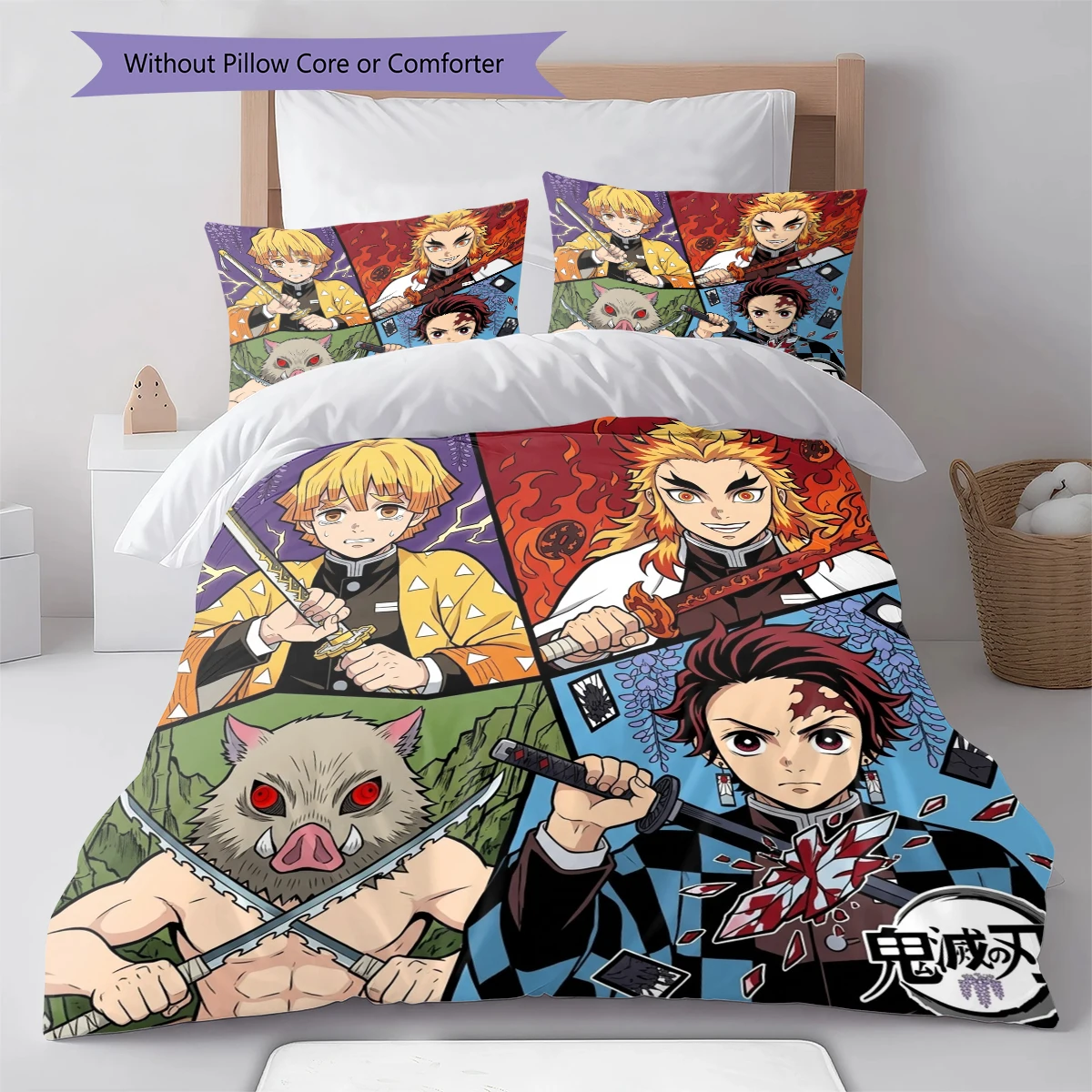 Demon Slayer Kimetsu no Yaiba Duvet Cover Soft Comfort, Children Bedding Gift Set,SizeMultiple Sizes -HE24