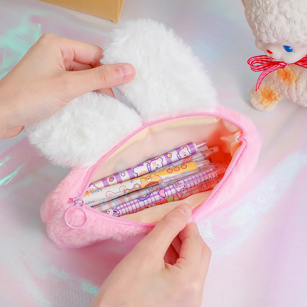 Cute Plush Cartoon Rabbit Handheld Bag Girl Pink Square Storage Bag Student Pencil Storage Bag