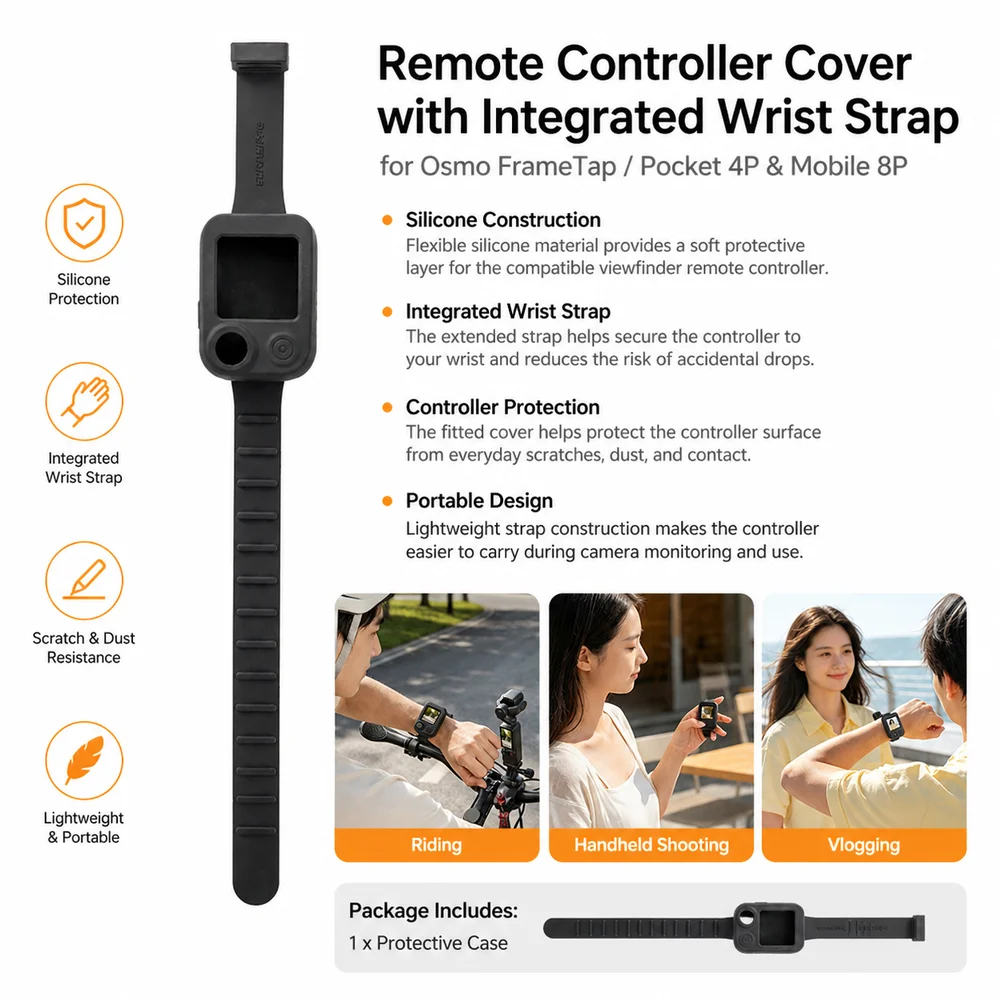 Silicone Remote Controller Cover Black Integrated Strap Protective Case Wrist Strap for Osmo FrameTap