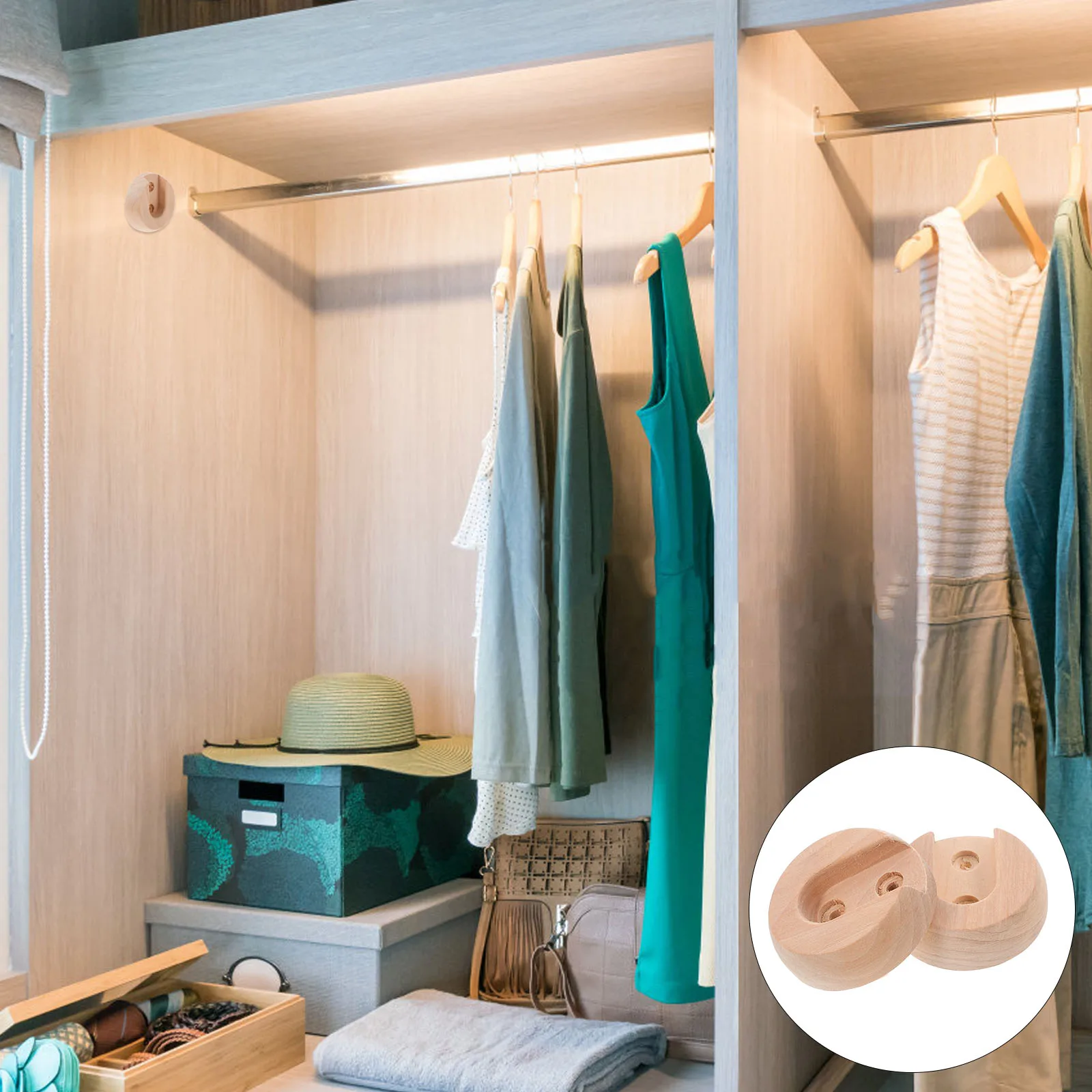 

2pcs Closet Brackets Shower Curtain Rod Holders Wood Pole Pedestals Closet Pole Socket Wall Hanging Rod Flange Easy