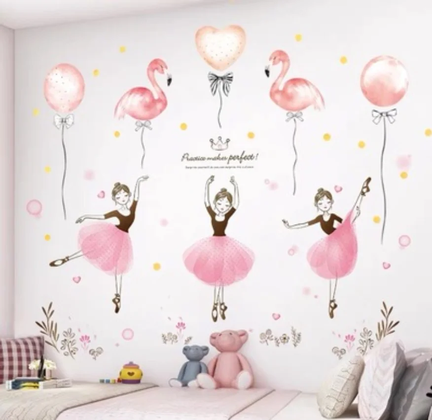Queen Angel DIY Pink Feather Wings Wall Decal Ballet Girl Sky Castle Wall Decal Girl Room Home Decoration Art Wall Decal