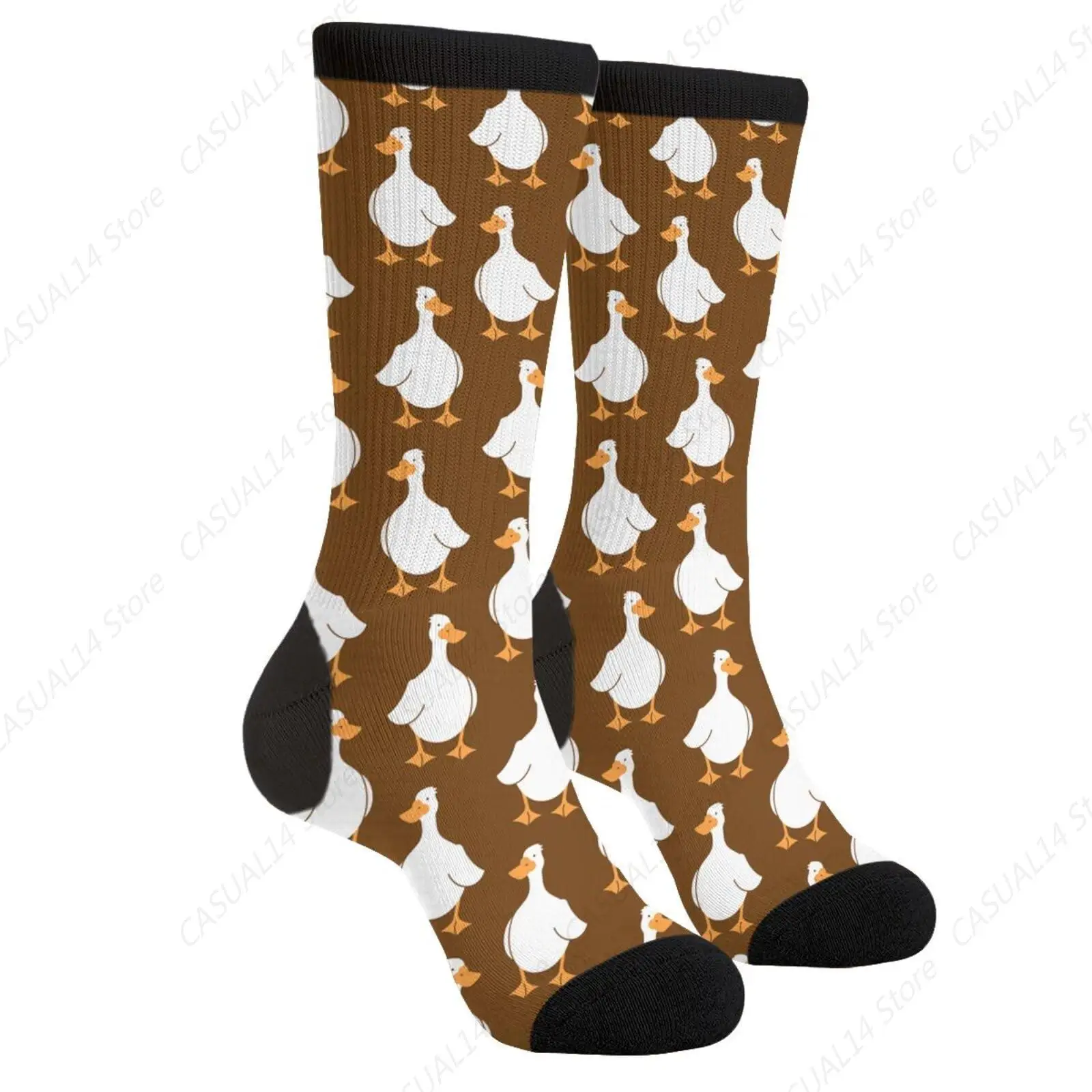 White And Brown Gooses Novelty Fun Crew Socks Fashion Comfortable Men And Women Crazy Dress Socks