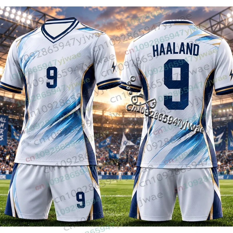 Sonderedition Haaland Nr. 9 Fußballtrikot-Set, Modisches Fan-Shirt und Shorts, Herbst Erwachsenen/Kinder 2-Teiliges Trainingsanzug-Set – Detail 10